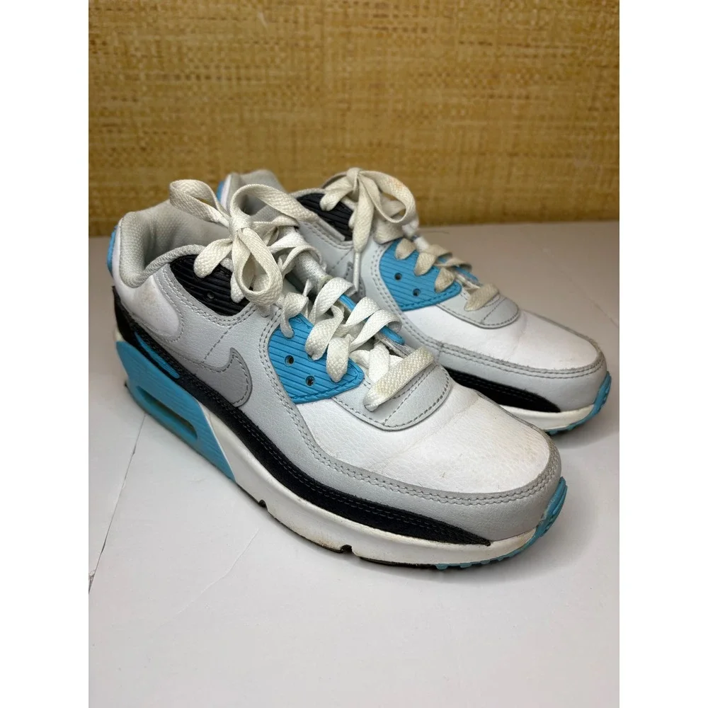 Nike Air Max 90 Kids White Black University Blue Sneakers HF6358-100 Size 3.5Y